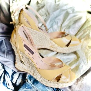 RUBY & BLOOM | 10.5 | Camilla Nude Strappy Leather Espadrille Platform Wedges